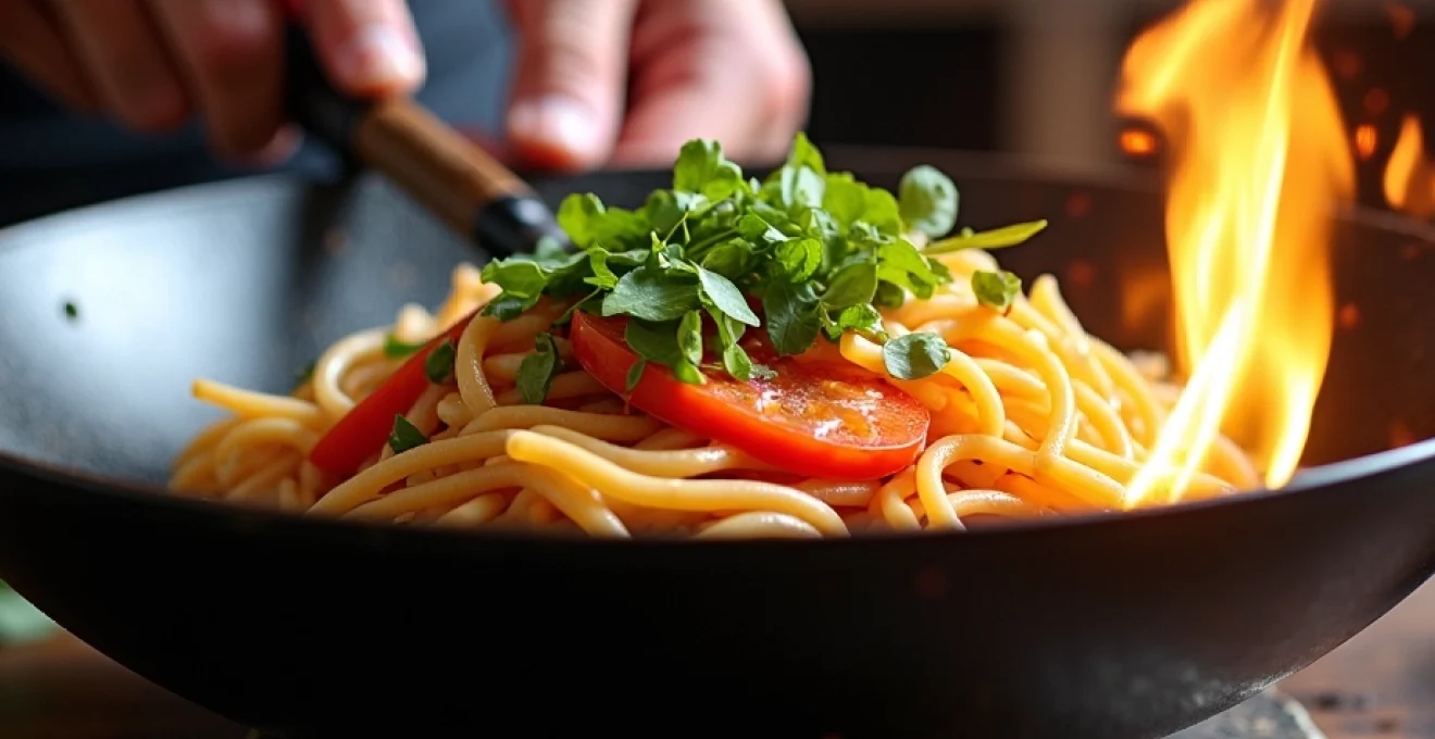 cuisson au wok en Asie 