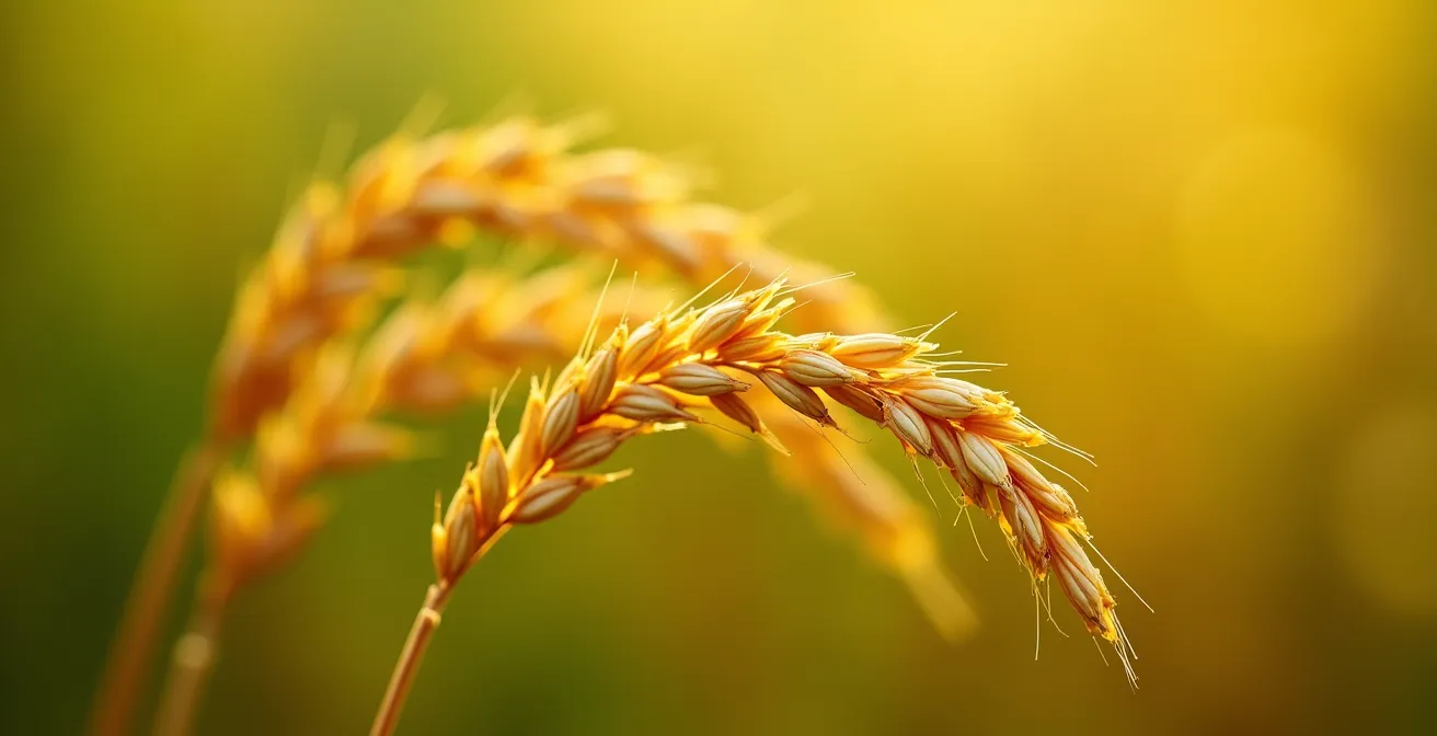 Détail macro d'épis de riz dorés prêts pour la récolte